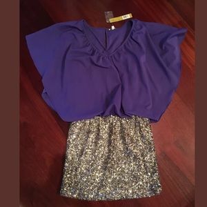 NWT Gianni Bini purple cape gold sequin dress XS